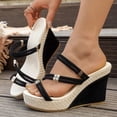 thumbnail image 2 of Dakaela Dressy Wedge Sandals for Women 3.54 Inch Casual Summer Platform Slides Open Toe Strappy Beach Vacation Walking Shoes (6,Black), 2 of 9