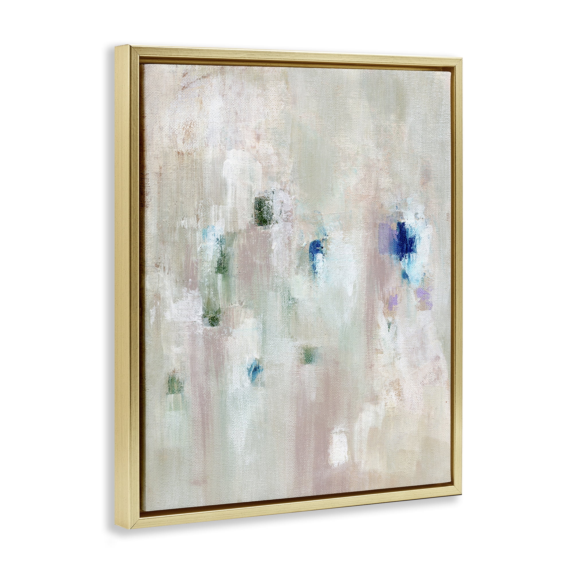 Stupell Industries Neutrals with Blue Spots Abstract Painting Gold Floater Framed Canvas Art Print Wall Art, 17 x 21