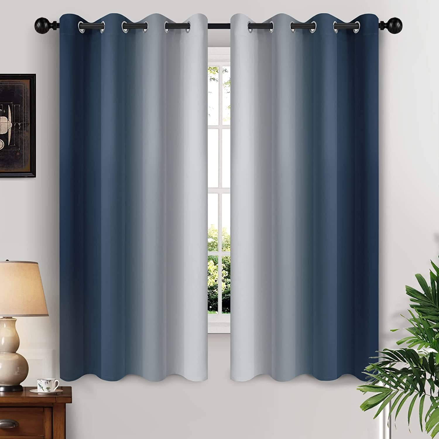Yakamok Navy Blue Curtain for Bedroom/Living Room Blackout,Ombre ...