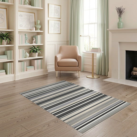 ODIKA Striped Contemporary With Alternating Wide Bands And Accent Lines for Home Office, Gaming Room, Under Desk, Non-Slip Chair-Friendly