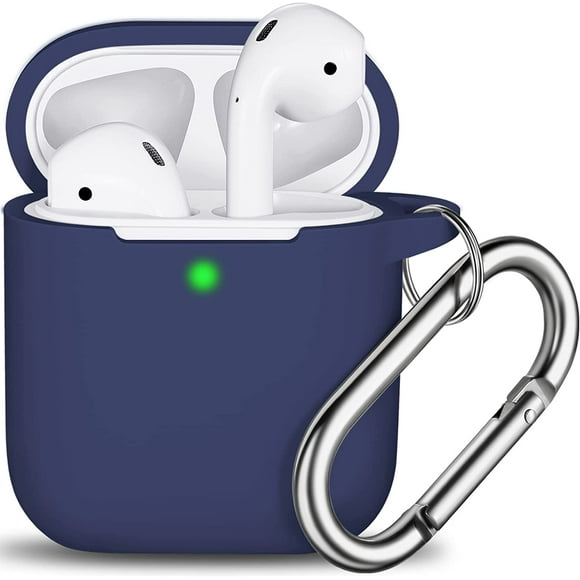 AirPods Case Cover , Soft Silicone Protective Cover with Keychain for Women Men Compatible with Apple AirPods 2nd 1st Generation Charging Case, Front LED Visible-Midnight blue