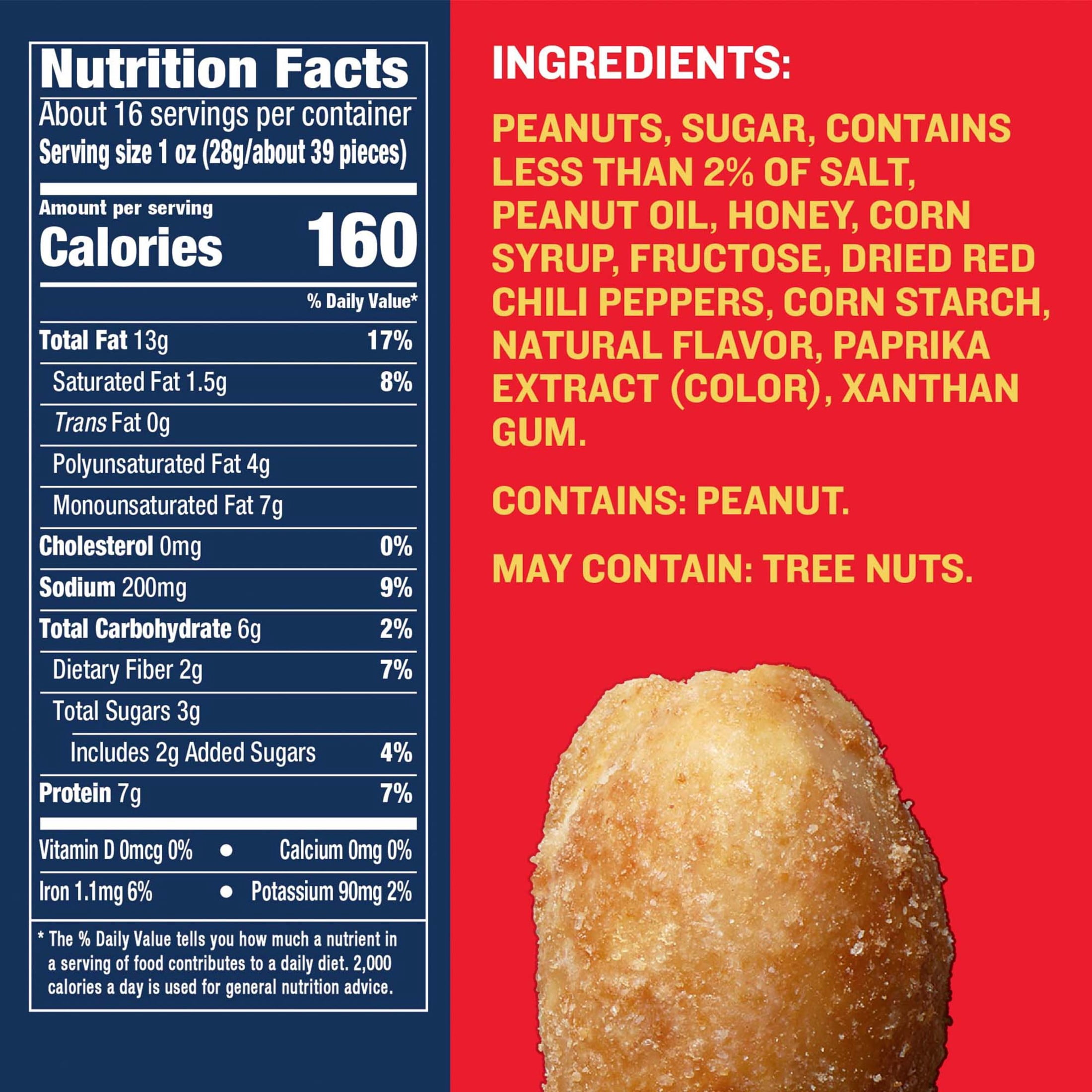 PLANTERS Sweet and Spicy Peanuts, Party Snacks, Plant-Based Protein, 16 oz Plastic Jar