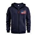 thumbnail image 2 of Men's Flag Print Zip Up Hoodie with Arm Pocket, Casual Cardigan Style Sweatshirt, Large Size Fleece Jacket for Veterans Day, Christmas, Patriotic Apparel,Navy,2XL, 2 of 5