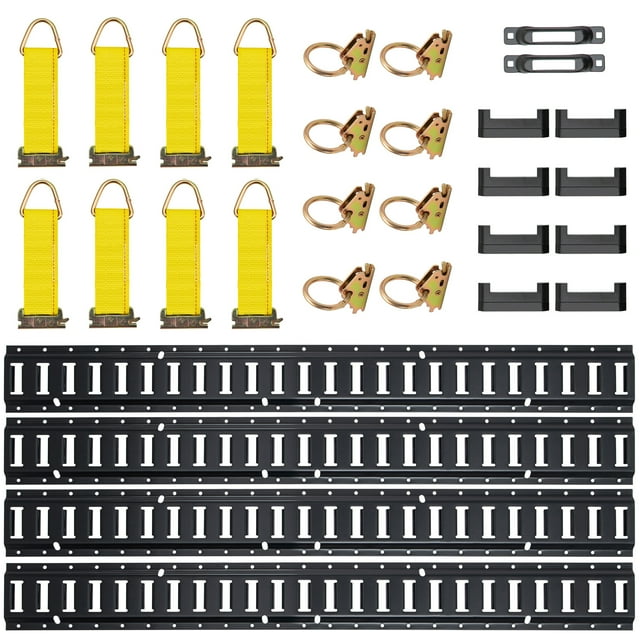 KFFKFF Trousse de Rail d'Arrimage pour Voie Électrique, Ensemble de 30 Pcs de Voies Électriques de 5 Pi Comprenant 4 Rails en Acier et 2 Fentes Simples et 8 Anneaux en O et 8 Attaches avec Anneau en D et 8 Embouts, Accessoires de Fixation pour Cargaison, Motos et Vélos