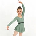 thumbnail image 2 of Virmaxy Solid Color Long Sleeve V Neck Ballet Dance Dress Breathable Comfort Pleated Mesh Slip Dress for Training and Performance, for 3-15Y, 2 of 7