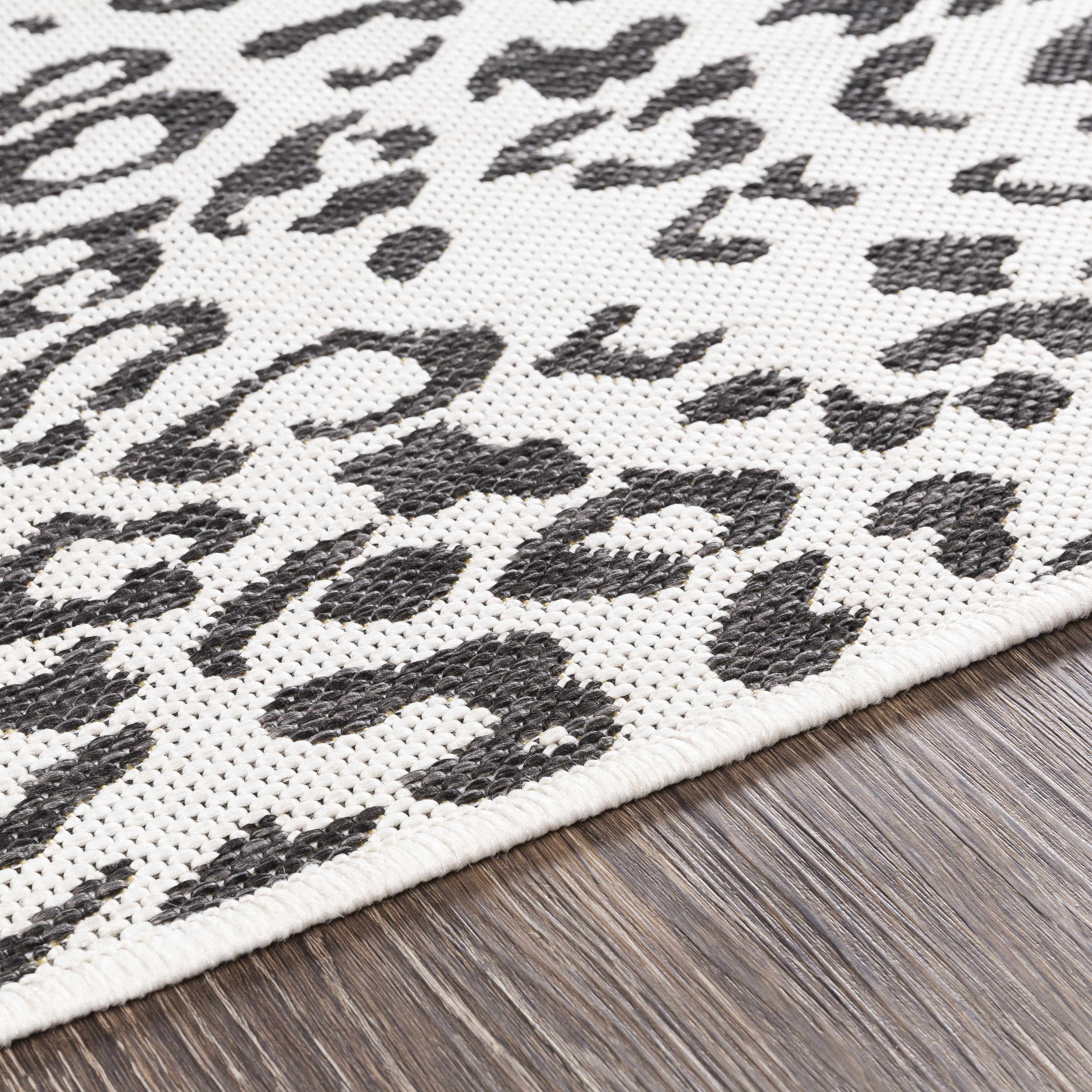Hauteloom Alderbury Living Room, Bedroom Patio Outdoor Area Rug - Contemporary - Black, Off White, Charcoal - 5'3" Round