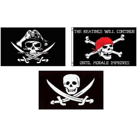 - 3x5 Deadman Chest, Pirate Beatings Continue And Jack Rackham Poly Flag Set Of 3