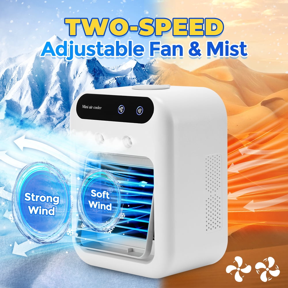 Portable Air Conditioners, 3-In-1 Cooling Fan Air Conditioner with Speed Mist & Fan, Built-In 1800mah Battery, 500ml Water Tank, Portable Air Cooler for Office, Room, Bedroom