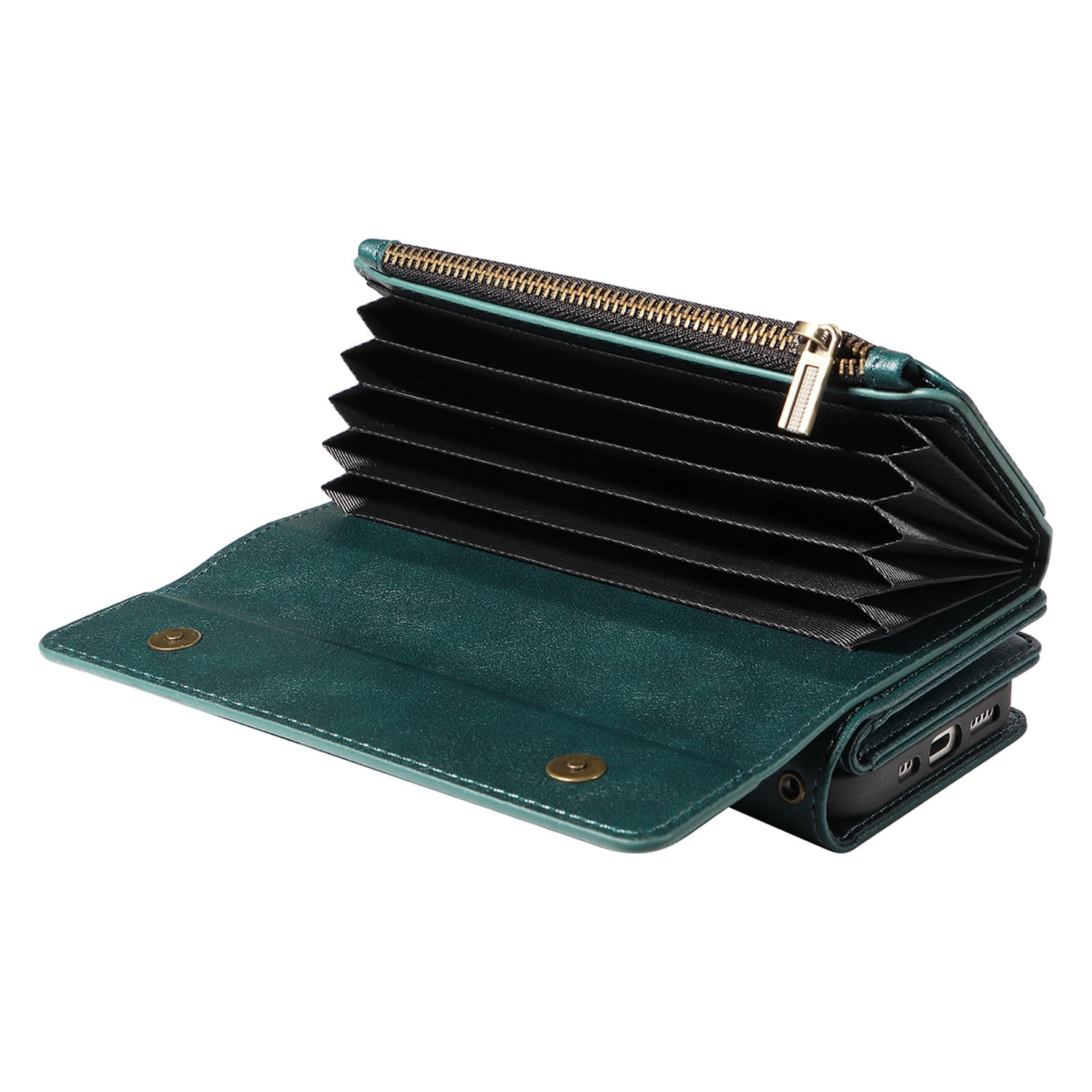 Allytechgroup Crossbody Wallet Case for Apple iPhone 17 Pro Max, Magnetic PU Leather Flip Protective Case Cover with RFID Blocking, 14 Card Slots Cash Pocket Zipper Pocket Shoulder Strap,Green