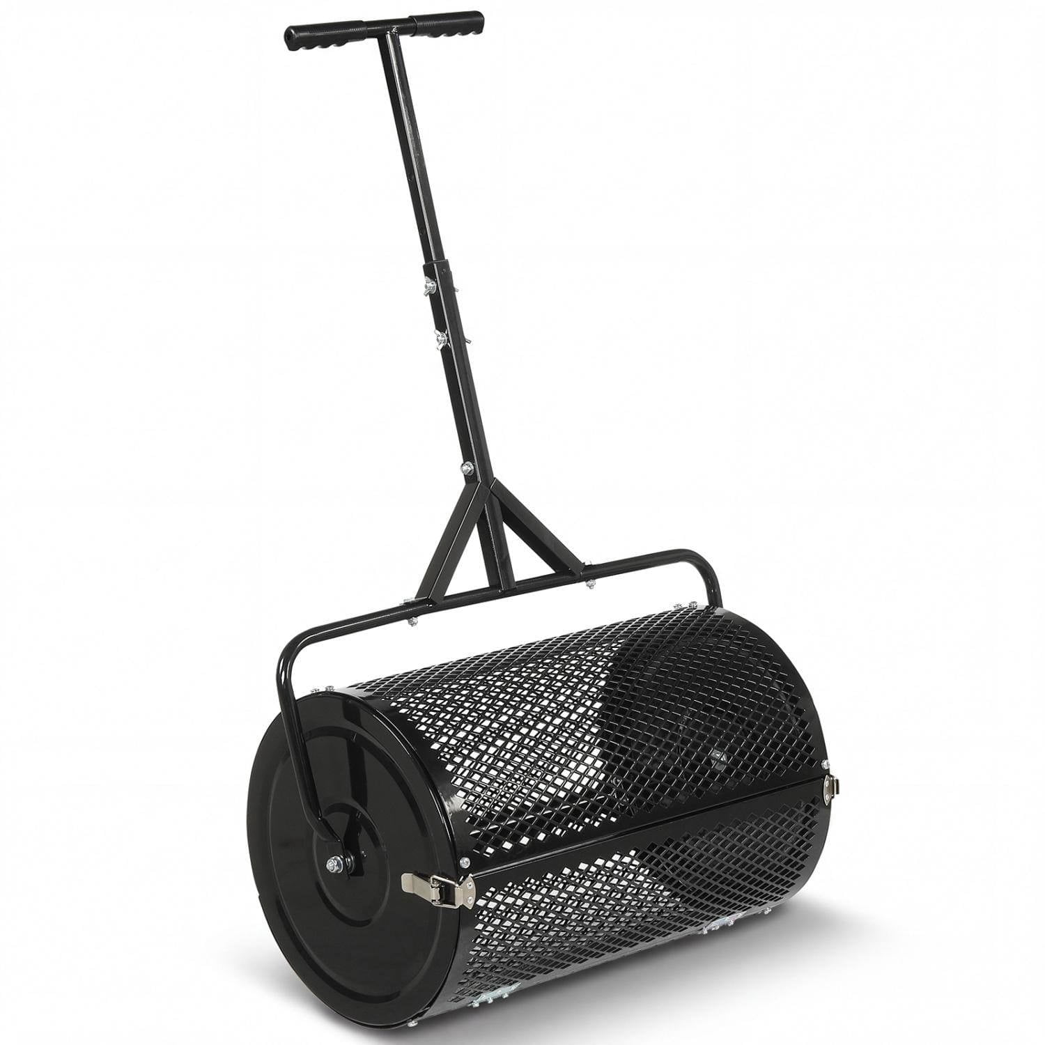 Resenkos 24 Inch Compost Spreader Roller with Adjustable T Shaped Handle, 2.7 Cu.Ft Lawn Topdressing Peat Moss Spreader for Garden and Yard, Black