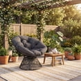 thumbnail image 4 of ELLEGNT Rattan Wicker Lounge Chair - Swivel Papasan with Extra‑Thick Cushion, Metal Frame for Yard or Balcony, Gray, 4 of 10