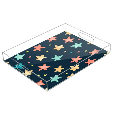 

Acrylic Tray 15.7*11.8*1.9 Inch Transparent Tray Food Tray Tea Cup Tray Serving Trays Cosmetics Storage Kitchen Table Bathroom Sundry Storage Colorful Star Cartoon3