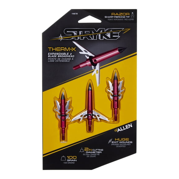 Stryke Therm-X Expandable Broadheads, 100-Grain, 3-Pack, Red/Black