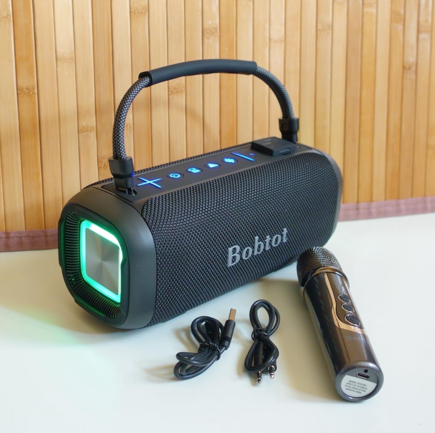 Bobtot Portable Bluetooth Speaker with Wireless Microphones IPX6 Waterproof Karaoke Machine Home Speaker System for Adults Kids Home & Outdoor Party with Handle and RGB
