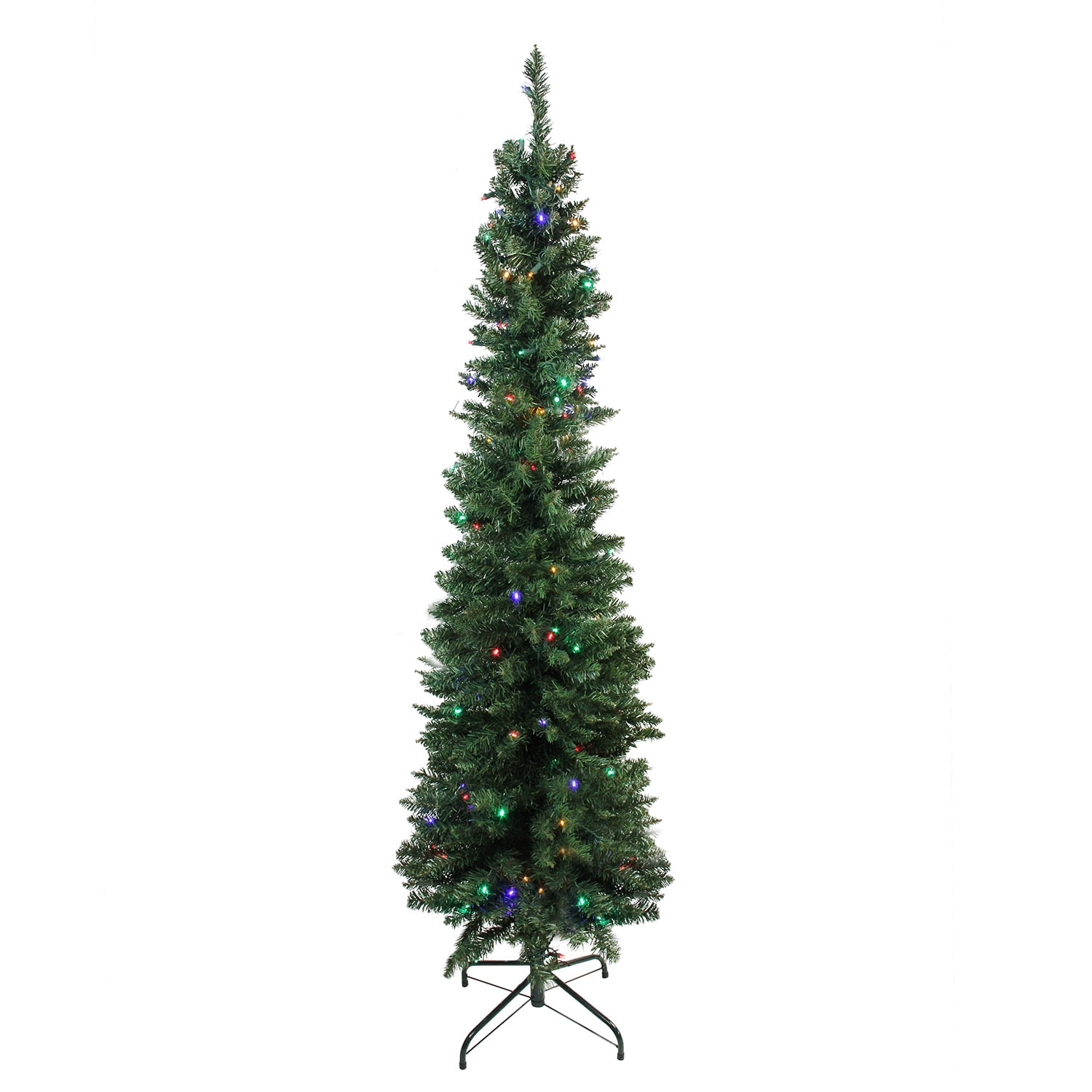 6 Pre Lit Led Pencil Northern Balsam Fir Artificial Christmas Tree Multi Lights Walmart Com