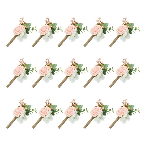 15Pcs Groom Boutonnieres Burgundy Boutonnieres with Pins for Men Rose Wedding Ceremony Anniversary Dinner, Pink