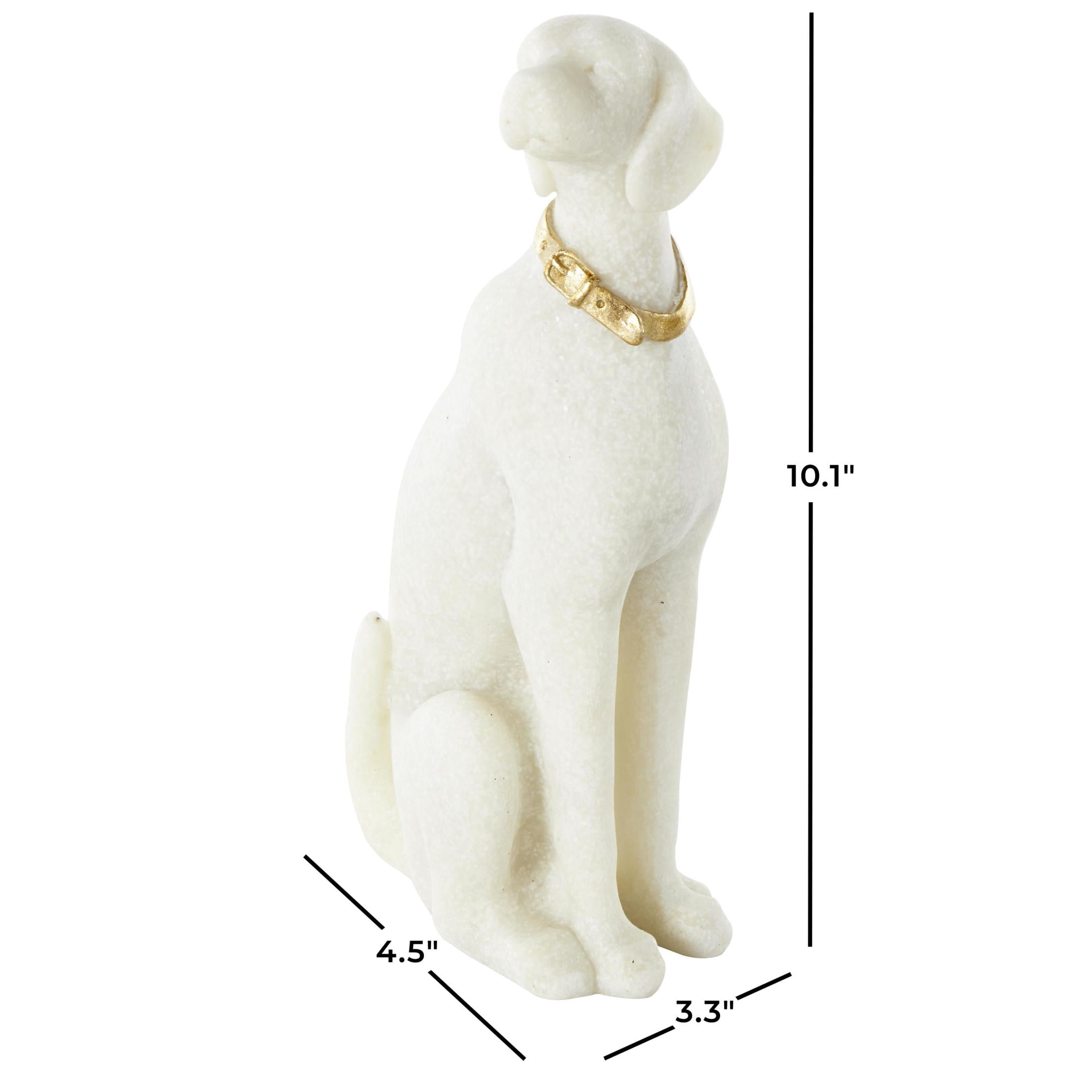 3" x 10" Cream Polystone Sitting Dog Sculpture with Gold Collar, by DecMode