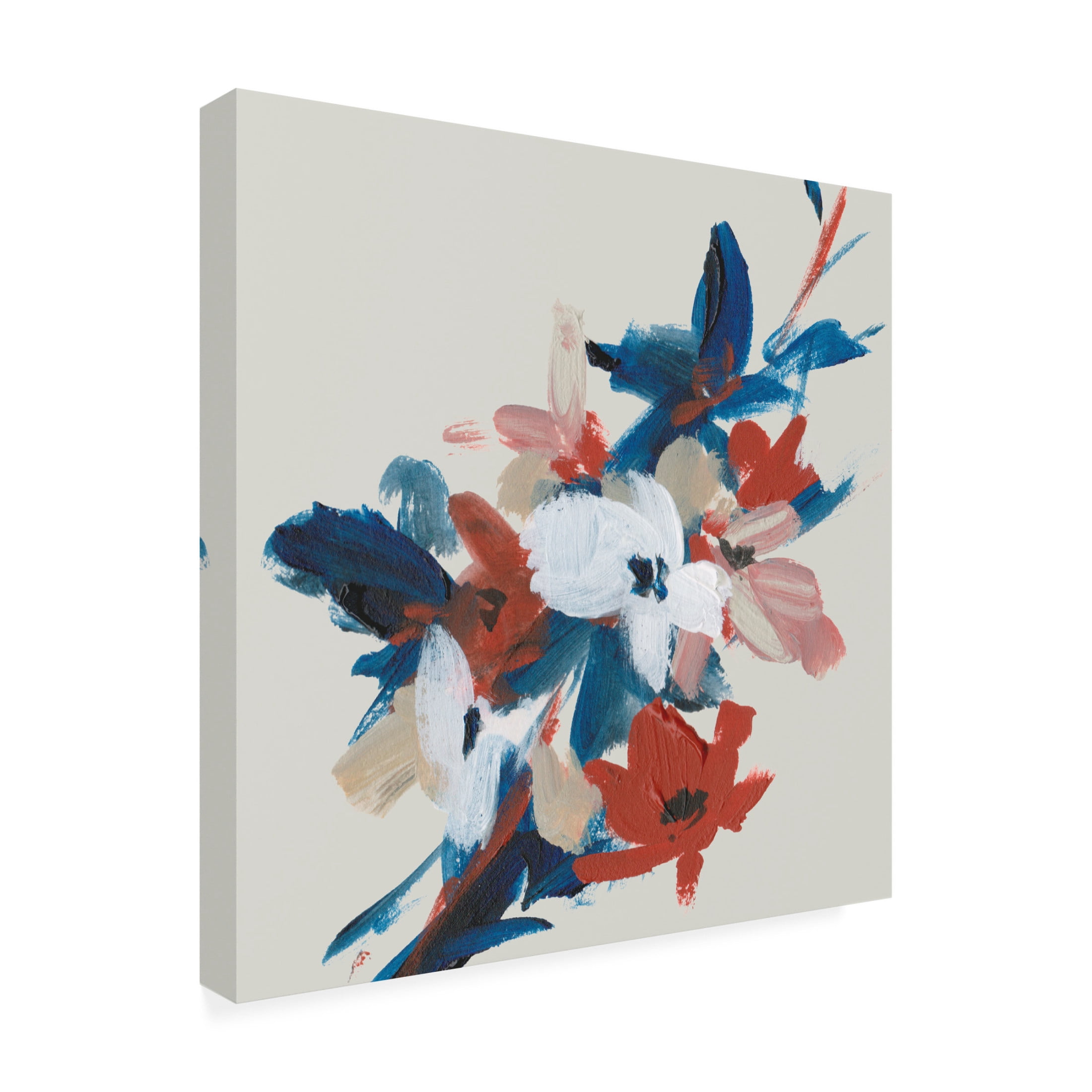 Canvas Wall Art - Melissa Wang 'Indigo and Crimson Blooms III' Wall Art for Living Room, Bedroom, or Office Décor by Trademark Fine Art - 35 x 35 Inches