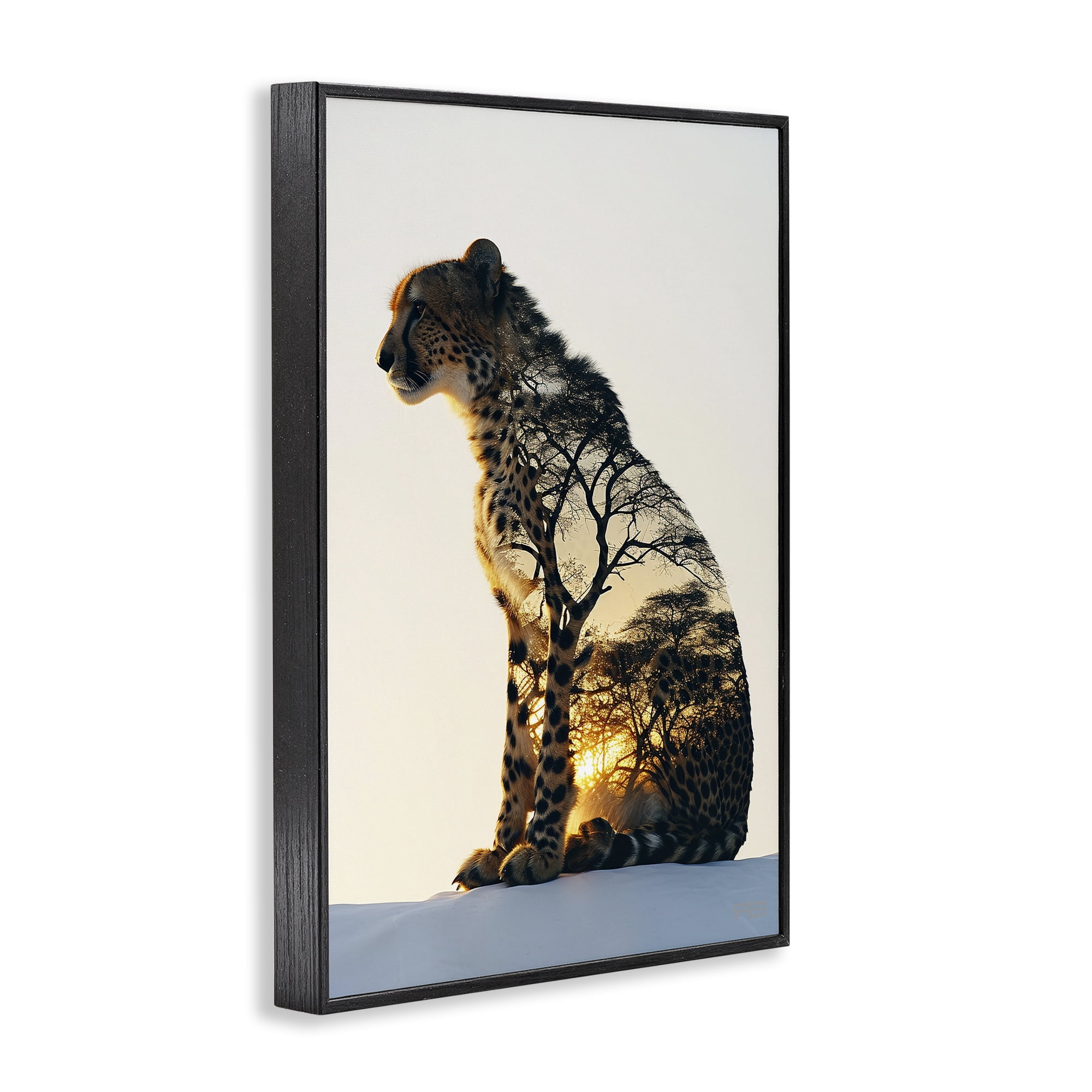 Stupell Industries Leopard with Silhouette Animals & Insects Painting Black Framed Art Print Wall Art, 12 x 18