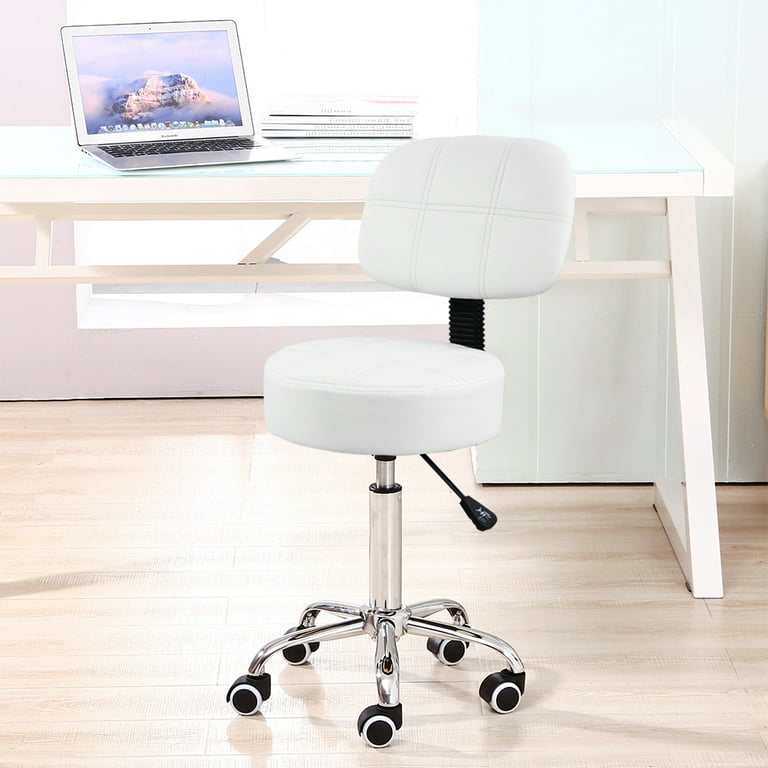 KKTONER Round Rolling Stool Chair PU Leather Height Adjustable Shop Stool  Swivel Drafting Work SPA Medical Salon Stools with Wheels Office Chair Black