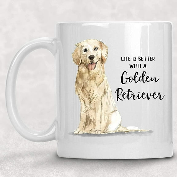 Life is Better with a Golden Retriever Mug Dog Lover Coffee Cup Gift for Her 11OZ Funny Coffee Mug Double Side Printed White Tea Cup