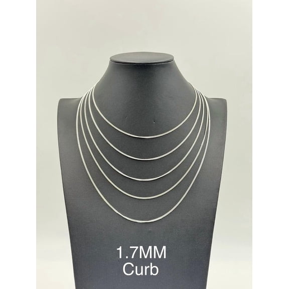 925 Sterling Silver Curb Chain Necklace 1.7mm 20" Italy