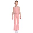 thumbnail image 5 of iiniim Girls Sequins Jumpsuit One Piece Fish Scale Performance Leotard Mermaid Mesh Halter Flared Leg Bodysuit Pink 16, 5 of 7