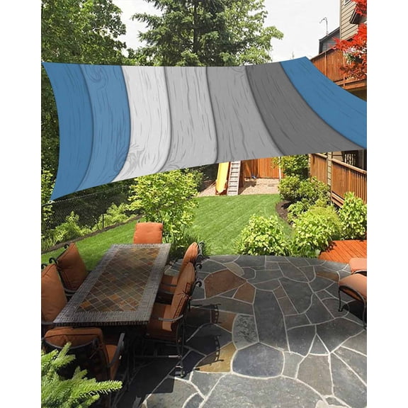 Sun Shade Sail 8x10Ft Retro Farmhouse Blue and Gray Ombre Wood Grain Uv Block Sunshade Canopy Outdoor Shade Cover Rectangle Shade Cloth For Patio Garden Yard Deck Pergola