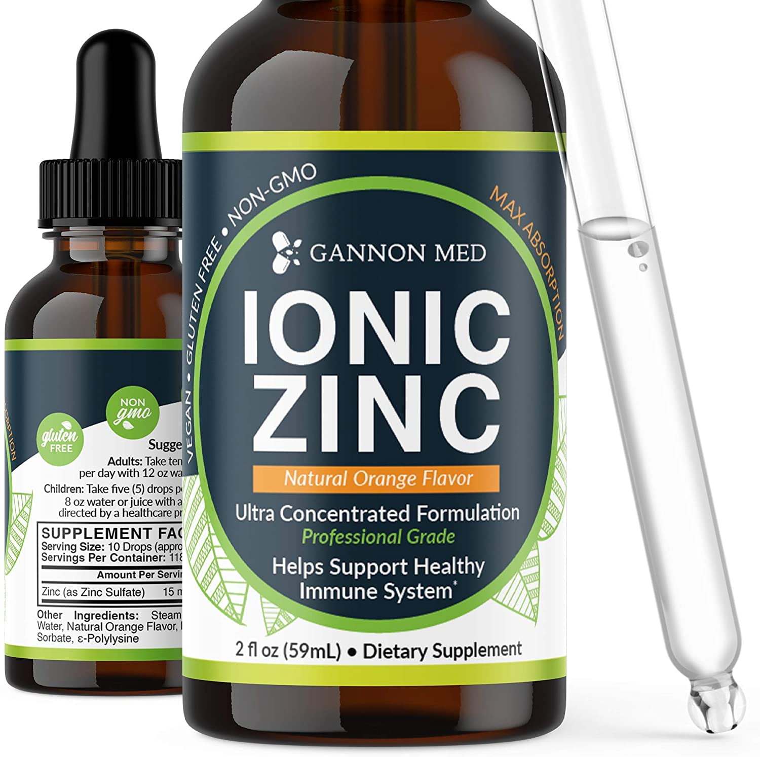 Ionic Zinc Liquid Natural Orange Flavor Drops 115+ Day Zinc Supply
