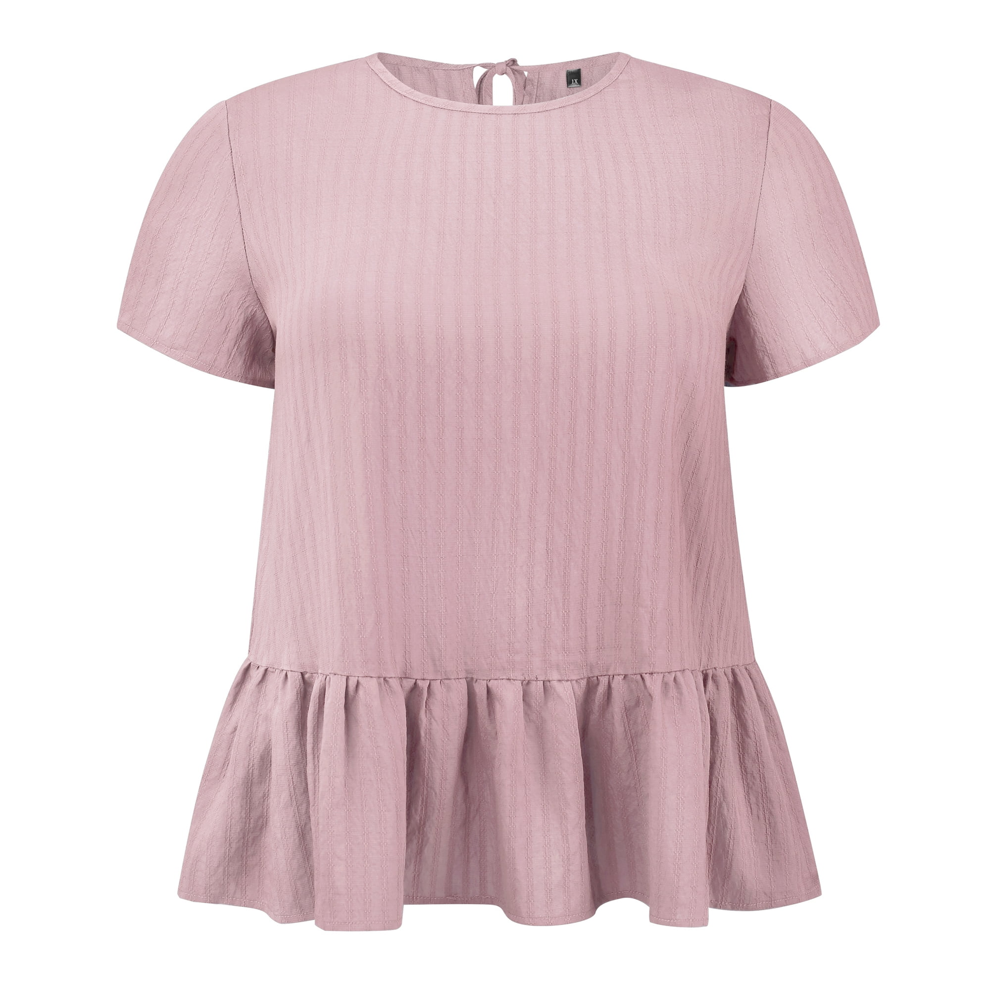 DARING DIVA Women's Plus Babydoll Tops Crew Neck Blouses 2X Pink