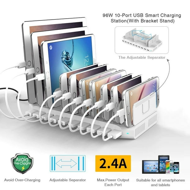 UNITEK 96W 10 Port Phone Organizer and Charging Station for Multiple