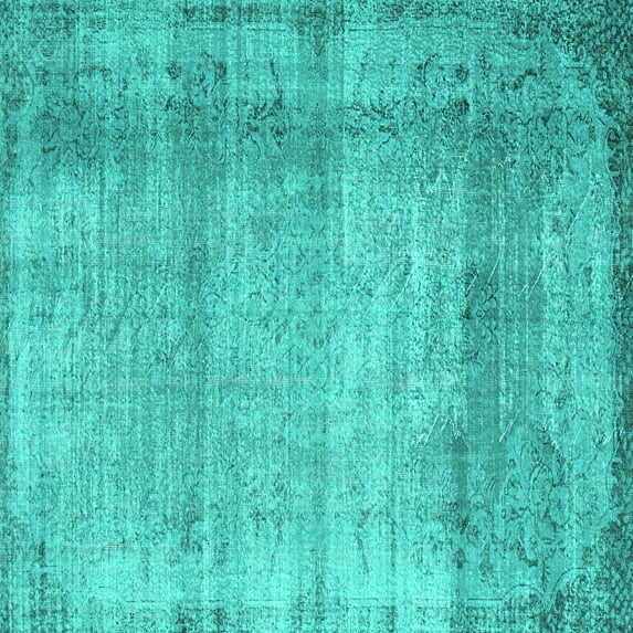 Ahgly Company Machine Washable Indoor Square Abstract Turquoise Blue Contemporary Area Rugs, 6' Square