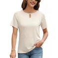 thumbnail image 3 of Hvot&aat Women's Solid Color Short Sleeved Keyhole Neck T-Shirt Basic Lightweight Tops Business Casual Fitted Tops, 3 of 7