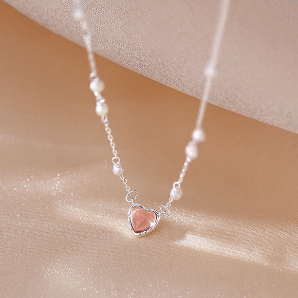 Collar de perlas de amor de moda para mujer, dulce collar de clavícula con forma de corazón rosa y amor para niña, regalo para niña