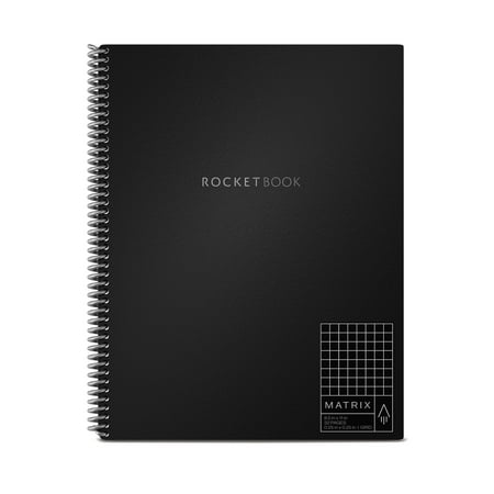 Rocketbook Matrix Smart Reusable Notebook - Black - Letter Size Eco-Friendly Notebook (8.5" x 11") - 32 Graphed & Lined Pages - Includes 1 Pen and Microfiber Cloth