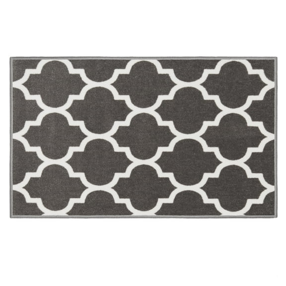 Skid-Resistant Carpet Indoor Area Rug Floor Mat – Moroccan Trellis Lattice – Misty Gray & Linen White – 2 Ft. X 3 Ft.