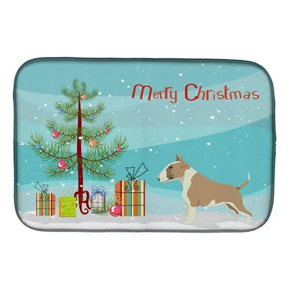 Fawn & White Bull Terrier Christmas Tree Dish Drying Mat