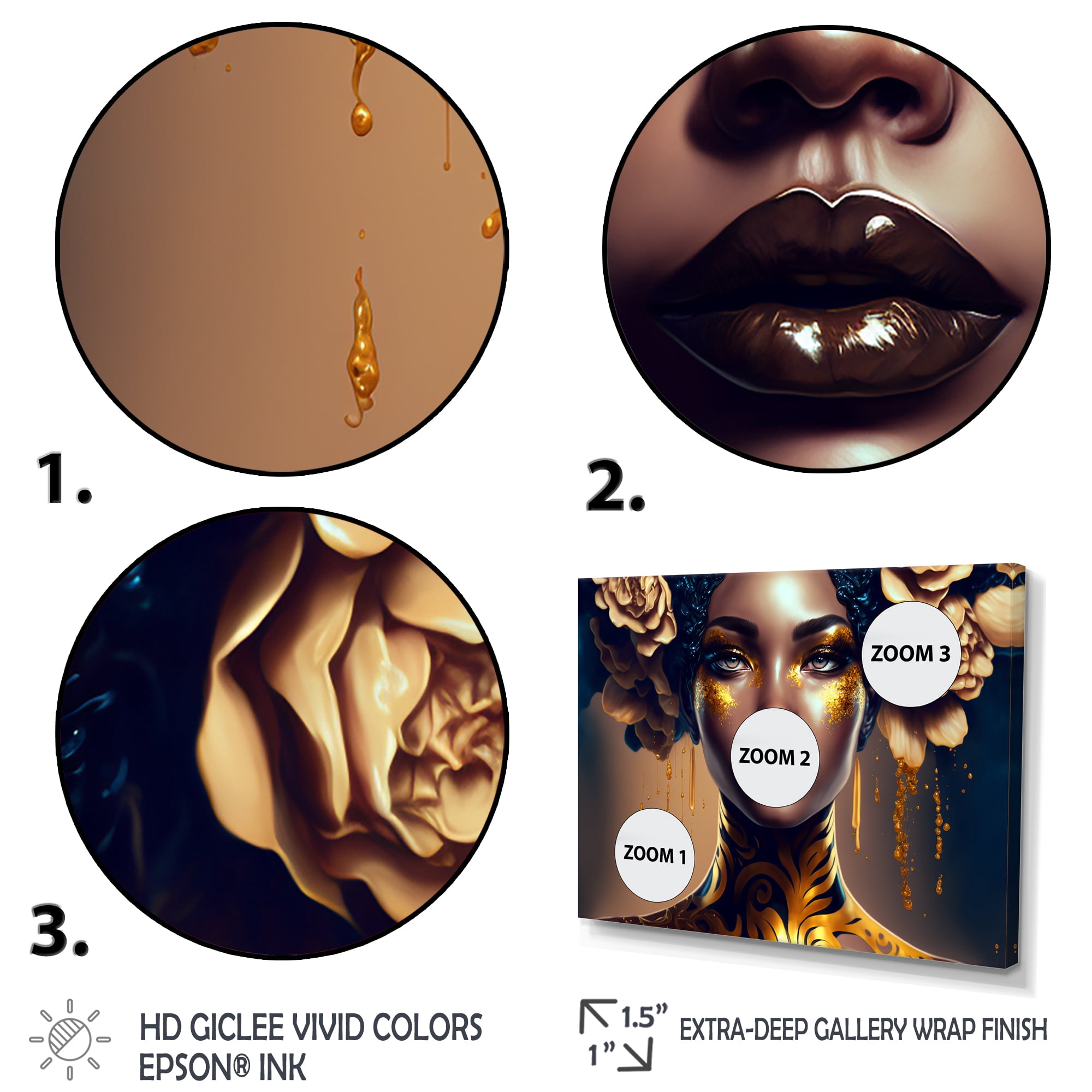 Designart Gold And Black Floral Woman II Canvas Wall Art
