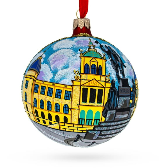 Statue of St Wenceslas, Prague, Czech Republic Glass Ball Christmas Ornament 4 Inches