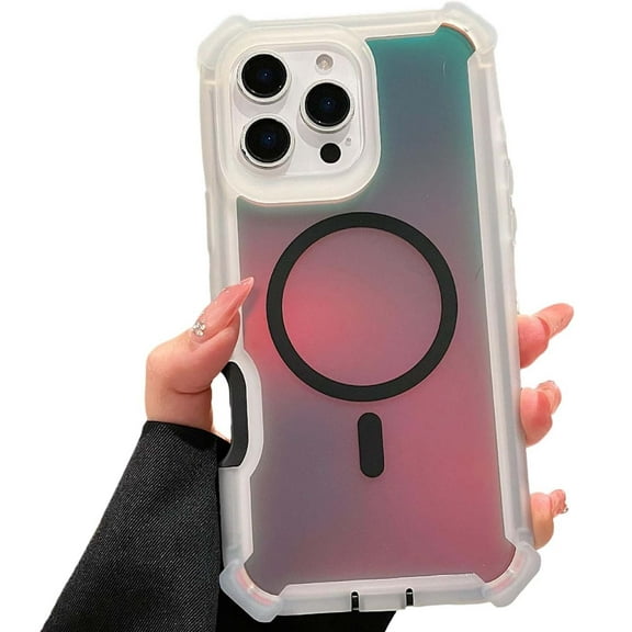 Dteck Magnetic Case for iPhone 13 Pro Max,Compatible with Magsafe, Shock-Absorbent Bumper Cute and Unique Fluorescent Holographic Iridescent Phone Cover,Black