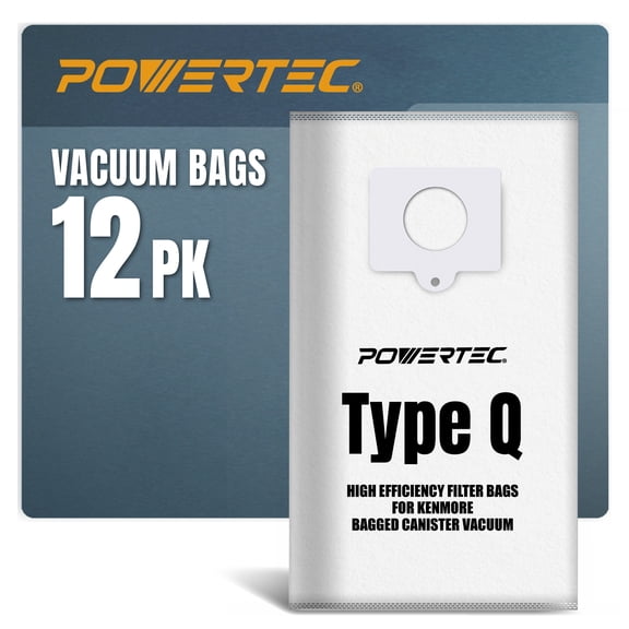 POWERTEC 12PK 5055, 50557, 50558 Vacuum Bags for Kenmore, 53291/53292 for Kenmore & Panasonic Style C, Style Q, Type C-5, C-18, C-19 Models, Replacement Canister Vacuum Cleaner Bags (75053-P2)