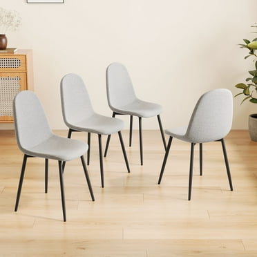 S-HOME Dining Chairs Set of 4 Beige Linen Padded Seats with Sturdy Black Metal Legs for Home and Office Use