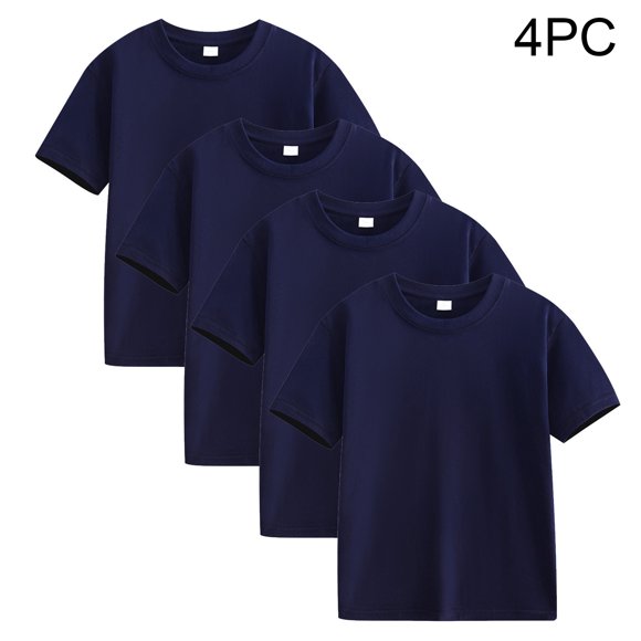 RXIRUCGD 4 PC Girls Shirts Short Sleeve Shirt Girls T Shirts Soft Basic Tees Kids Tshirts Solid Summer Top T-Shirt( Navy, Size:7 Years )