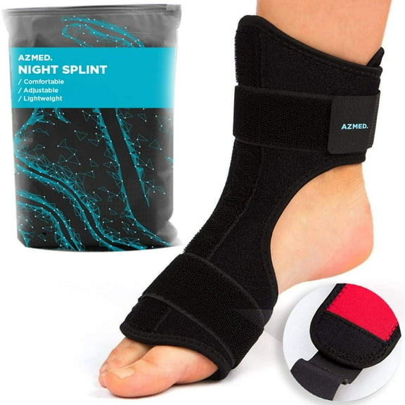 AZMED 2020 Plantar Fasciitis Night Splint [Lightweight & Breathable], Adjustable Foot Drop Brace, Heel, Ankle & Achilles Tendonitis Relief, Arch Pain Support, Easy to Wear, Fits Most Feet Types, Black