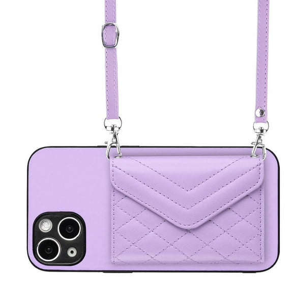 Allytech iPhone 13 Case Wallet with Shoulder Strap, Luxury Back Cover for Girls Women PU Leather Shockproof Cards Holder Stand Magnetic Closure Phone Case for Apple iPhone 13, Purple