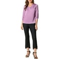 thumbnail image 2 of Allegra K Women's Satin Blouse Casual Solid Long Sleeve V Neck Top Shirts, 2 of 6