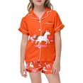thumbnail image 4 of BOOMNY Baby Girls 2 Peice Pajamas Sets White Horse Graphic Short Sleeve Buttons Sleepwear Tops Shorts Pjs Set for Kids Cozy Loungewear Homewear, 4 of 5