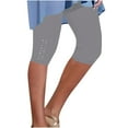 thumbnail image 3 of DDAPJ pyju Capri Leggings for Women High Waisted Knee Length Pants Rhinestone Casual Yoga Cropped Pants Tummy Control Soft Stretchy Workout Tights Prime Sales Today Gray S, 3 of 6