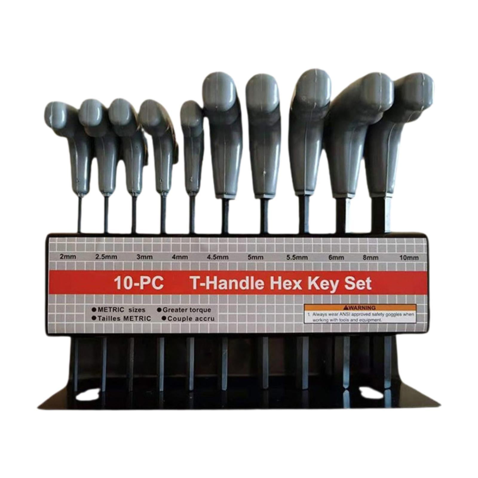koolsoo 10x Generic T Handle Allen Wrench Set Hex Key Wrench Set Practical Professional Easy to Use Hexagon Spanner Set for Cars Metric