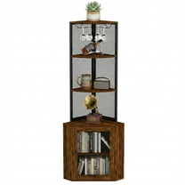65" 6 Tier Corner Shelf with  Drawer & Wine Glass Rack, Display Freestanding Storage Stand for Kitchen, Living Room, Balcony